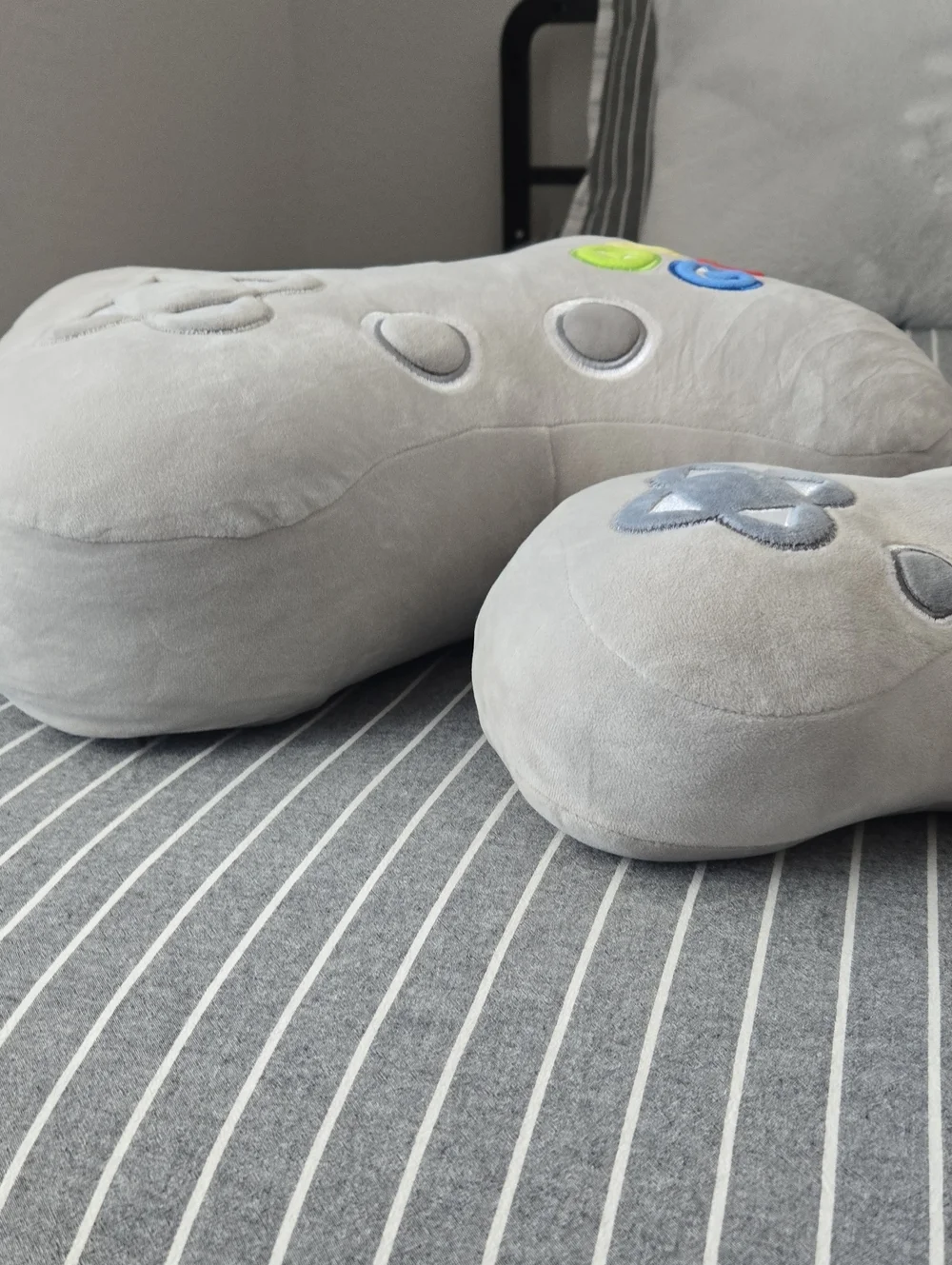Gray Plush Game Controller Pillow - Soft Decorative Throw Accent